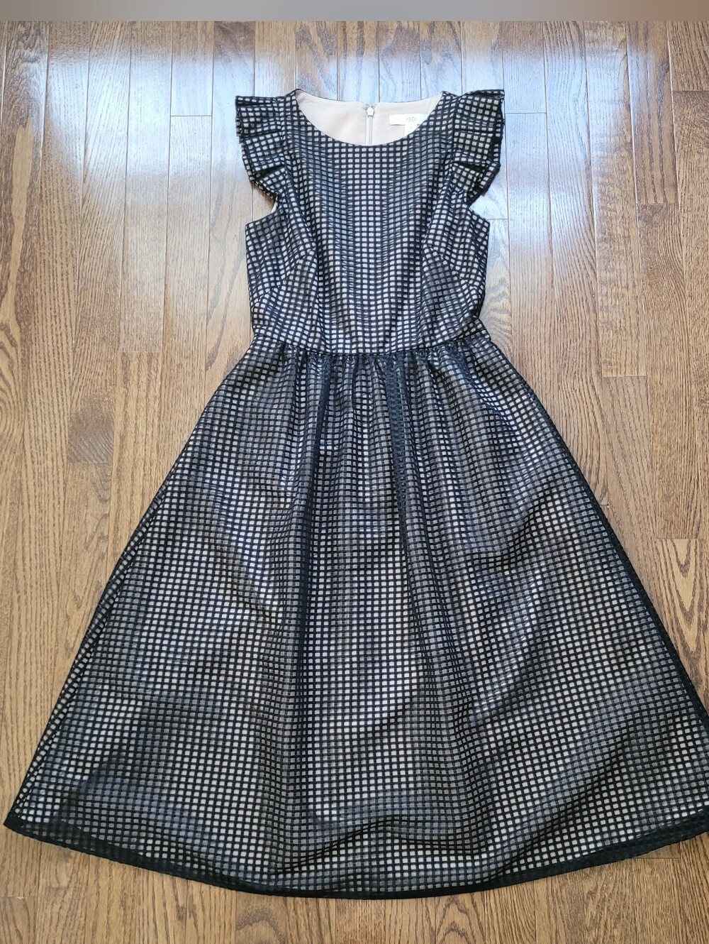 1901 Black Mesh Dress with Lining and Flutter Sleeves